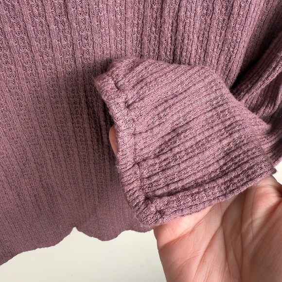 Lucky Brand Pink Waffle Knit Top Women's Small  Keyhole Tie V-Neck Tassel Mauve - Picture 5 of 11